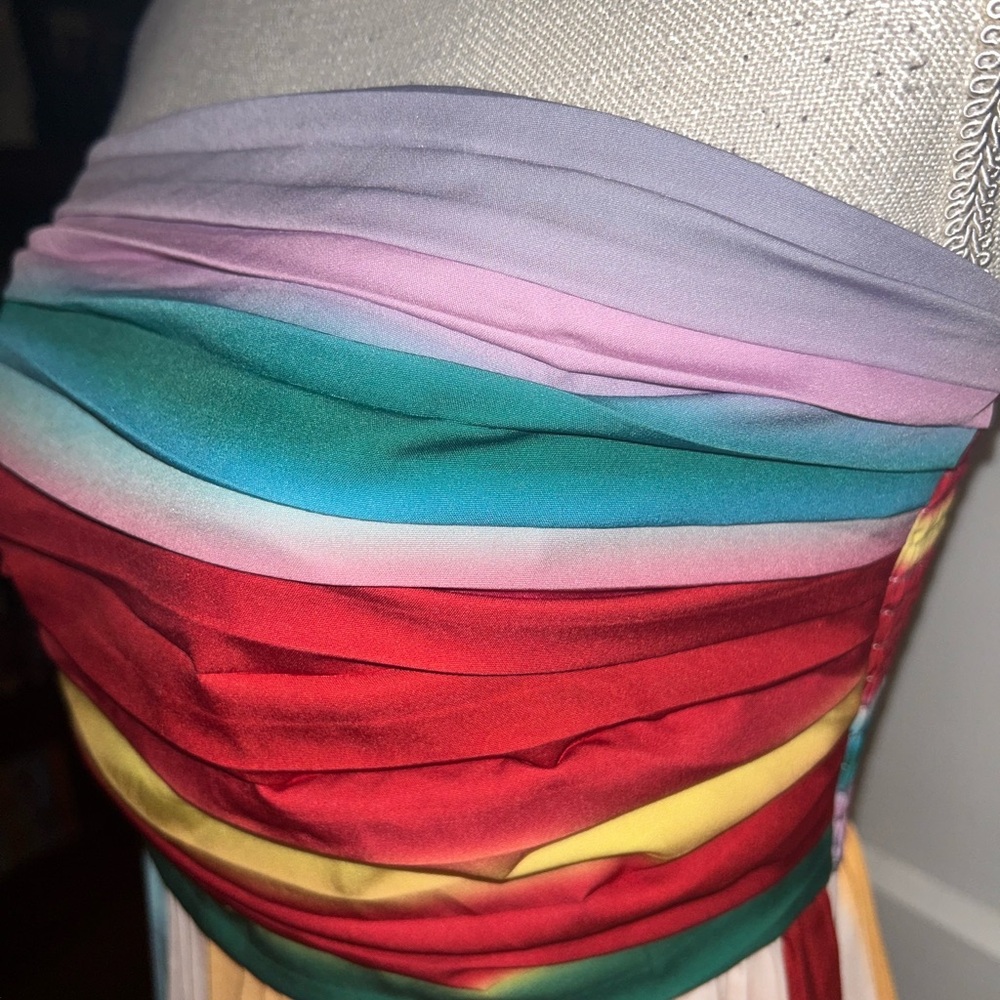 Womens Multicolor Strapless Maxi Dress by Flora size medium zips in back NWT - Picture 3 of 16